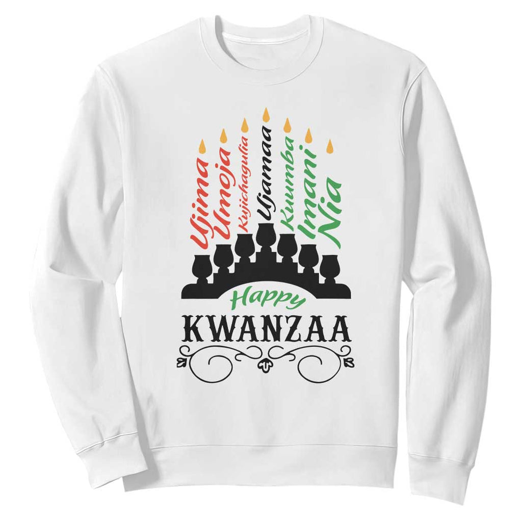 Happy Kwanzaa The 7 Principles African Nguzo Saba Kinara Candles Sweatshirt TS11 White Print Your Wear