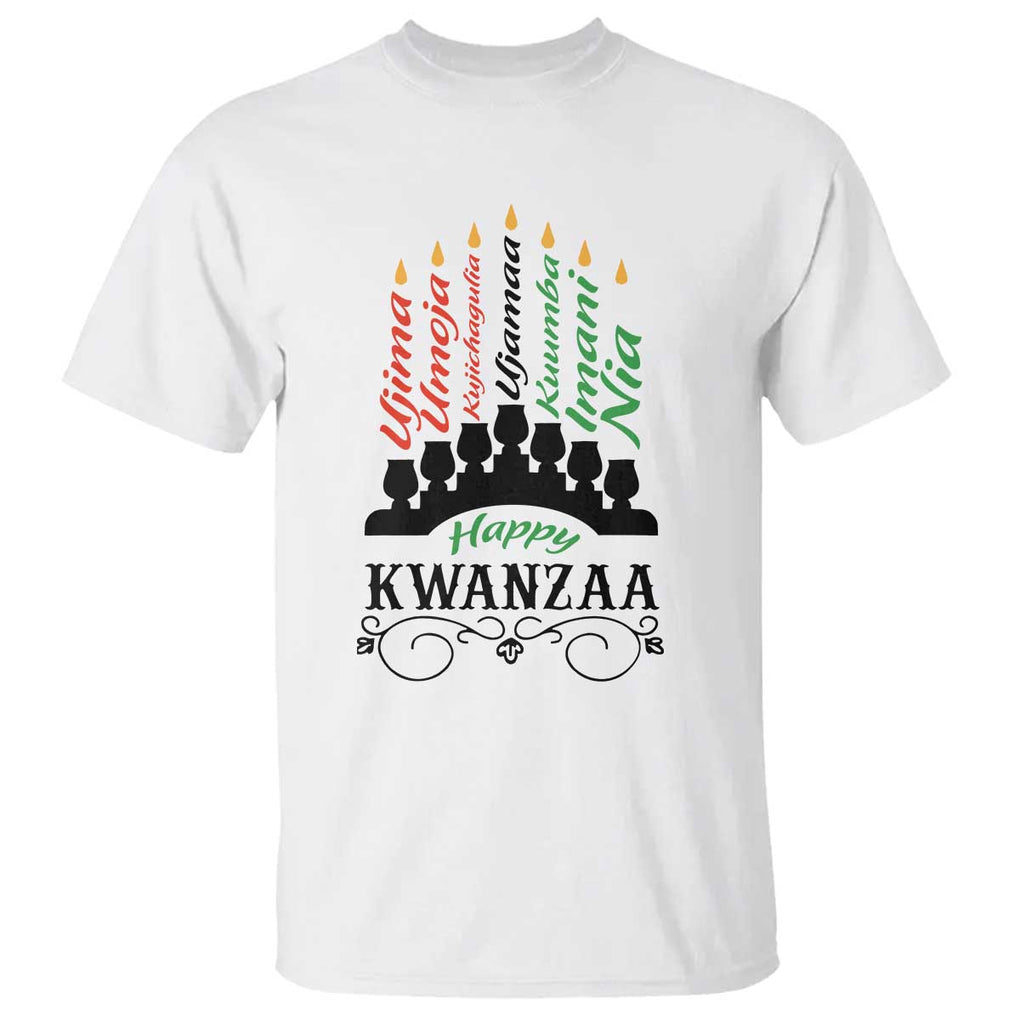 Happy Kwanzaa The 7 Principles African Nguzo Saba Kinara Candles T Shirt TS11 White Print Your Wear