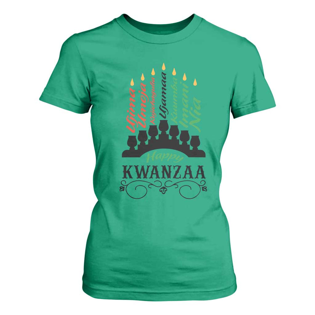 Happy Kwanzaa The 7 Principles African Nguzo Saba Kinara Candles T Shirt For Women TS11 Irish Green Print Your Wear