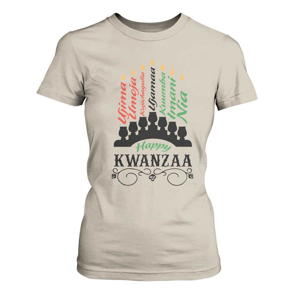 Happy Kwanzaa The 7 Principles African Nguzo Saba Kinara Candles T Shirt For Women TS11 Sand Print Your Wear