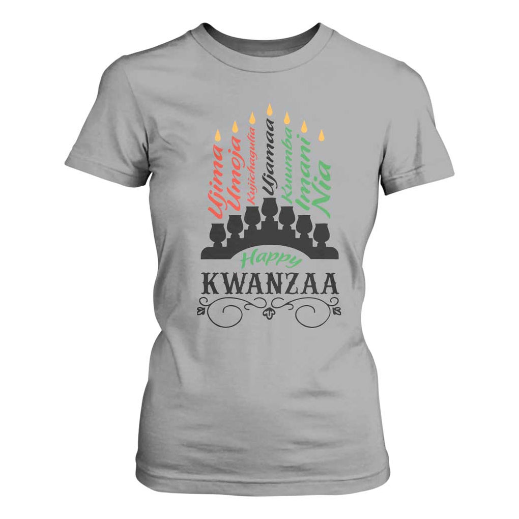 Happy Kwanzaa The 7 Principles African Nguzo Saba Kinara Candles T Shirt For Women TS11 Sport Gray Print Your Wear