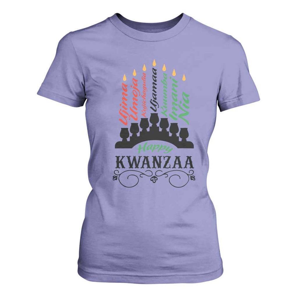 Happy Kwanzaa The 7 Principles African Nguzo Saba Kinara Candles T Shirt For Women TS11 Violet Print Your Wear
