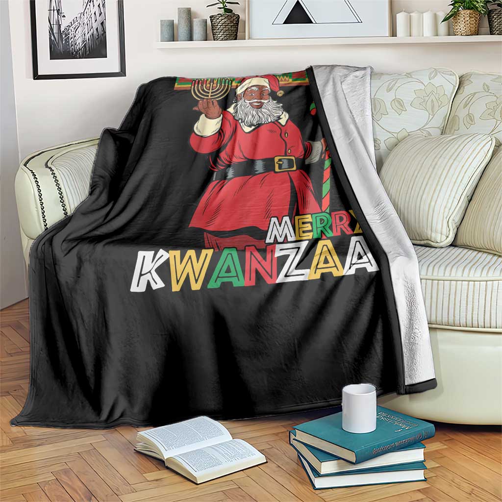Funny Merry Kwanzaa Christmas Throw Blanket African American Black Santa Kinara Candles TS11 Print Your Wear