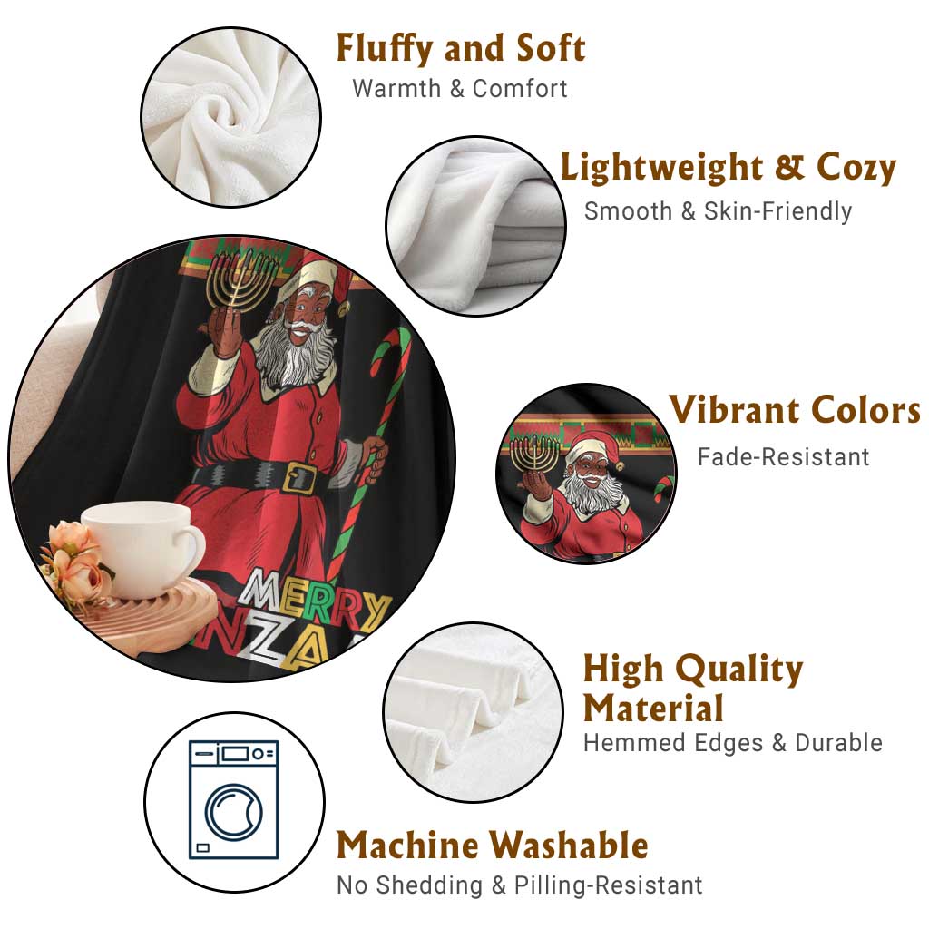 Funny Merry Kwanzaa Christmas Throw Blanket African American Black Santa Kinara Candles TS11 Print Your Wear