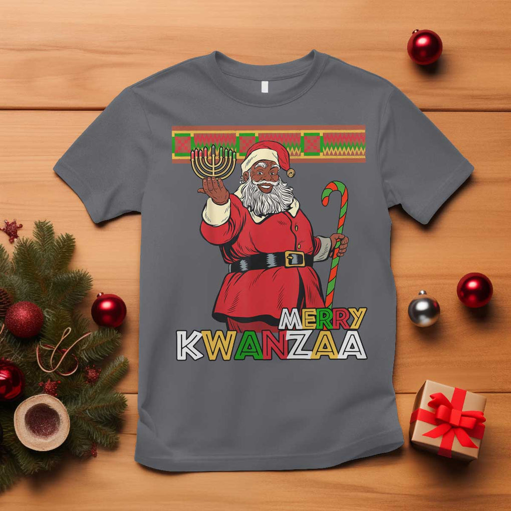 Funny Merry Kwanzaa Christmas T Shirt African American Black Santa Kinara Candles TS11 Charcoal Print Your Wear