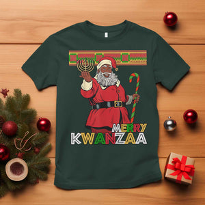 Funny Merry Kwanzaa Christmas T Shirt African American Black Santa Kinara Candles TS11 Dark Forest Green Print Your Wear