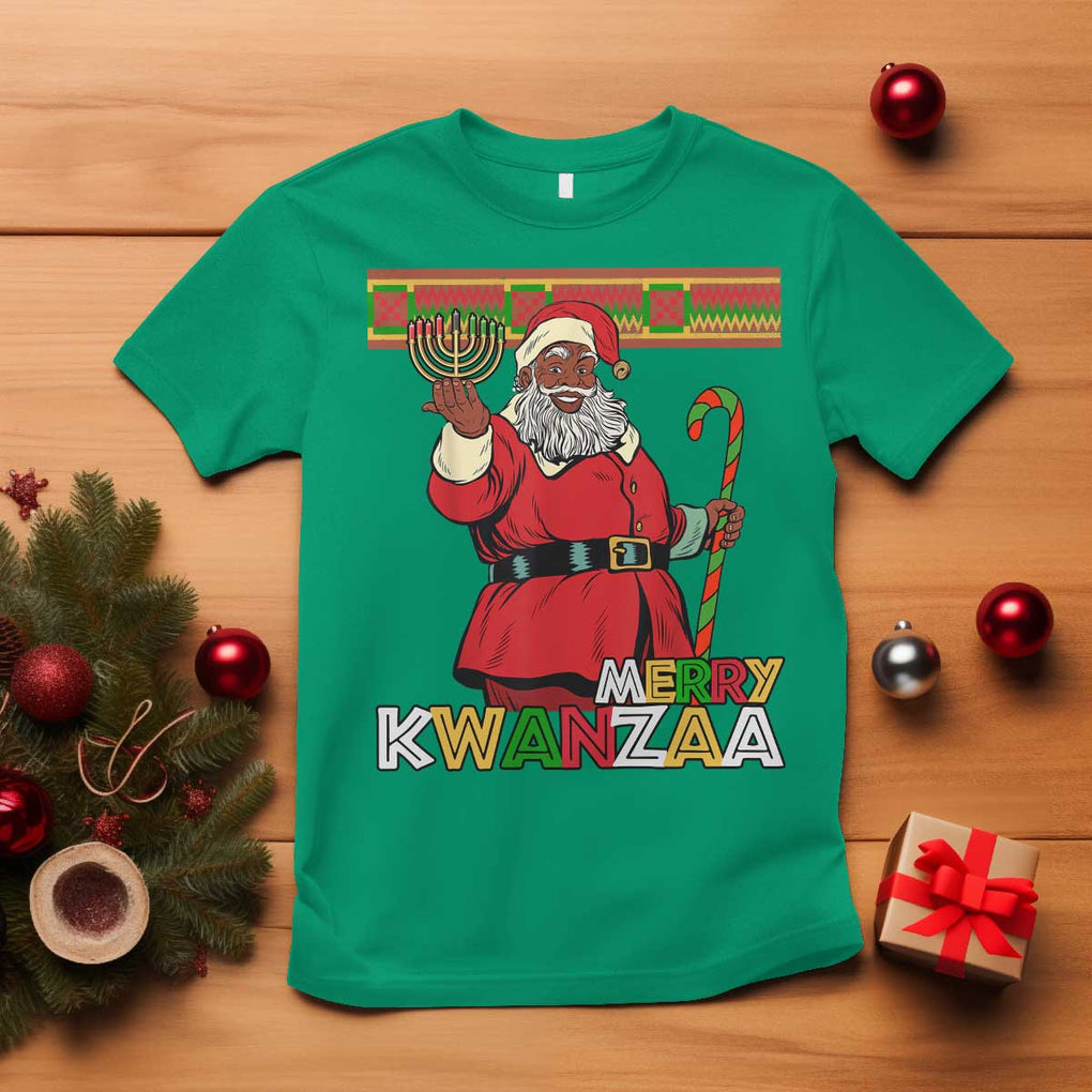 Funny Merry Kwanzaa Christmas T Shirt African American Black Santa Kinara Candles TS11 Irish Green Print Your Wear