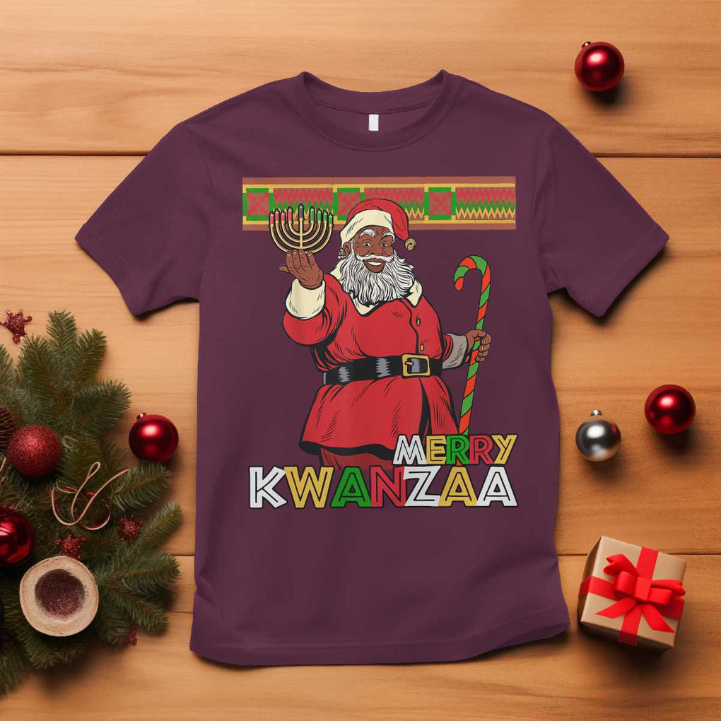 Funny Merry Kwanzaa Christmas T Shirt African American Black Santa Kinara Candles TS11 Maroon Print Your Wear