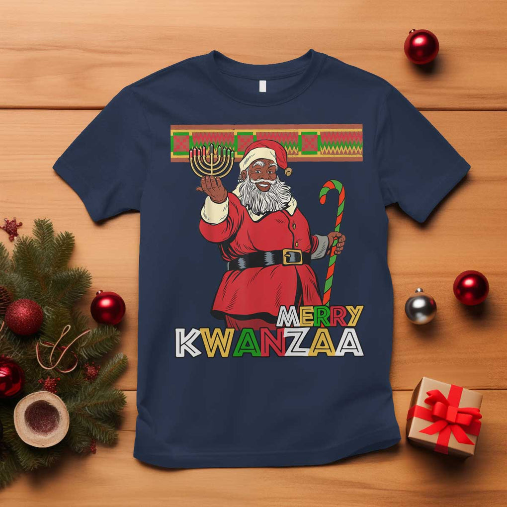 Funny Merry Kwanzaa Christmas T Shirt African American Black Santa Kinara Candles TS11 Navy Print Your Wear