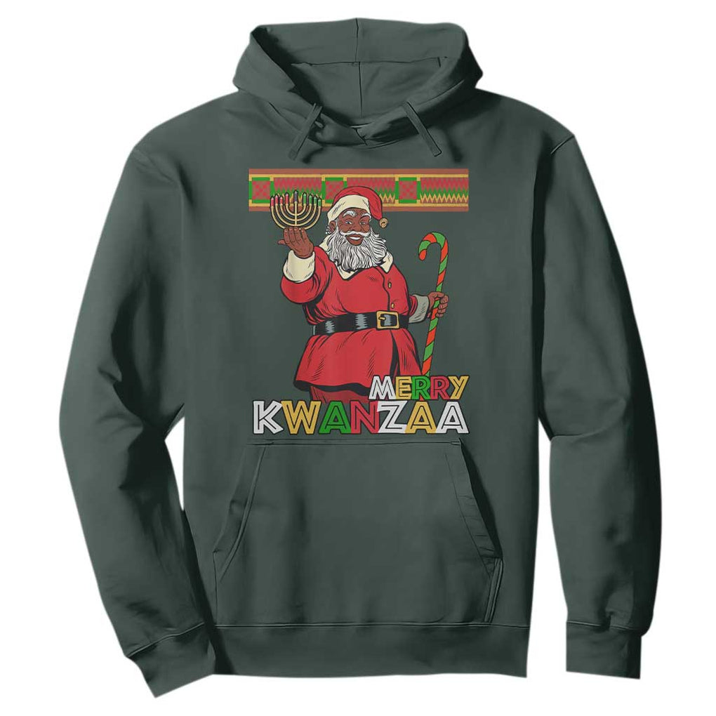 Funny Merry Kwanzaa Christmas Hoodie African American Black Santa Kinara Candles TS11 Dark Forest Green Print Your Wear