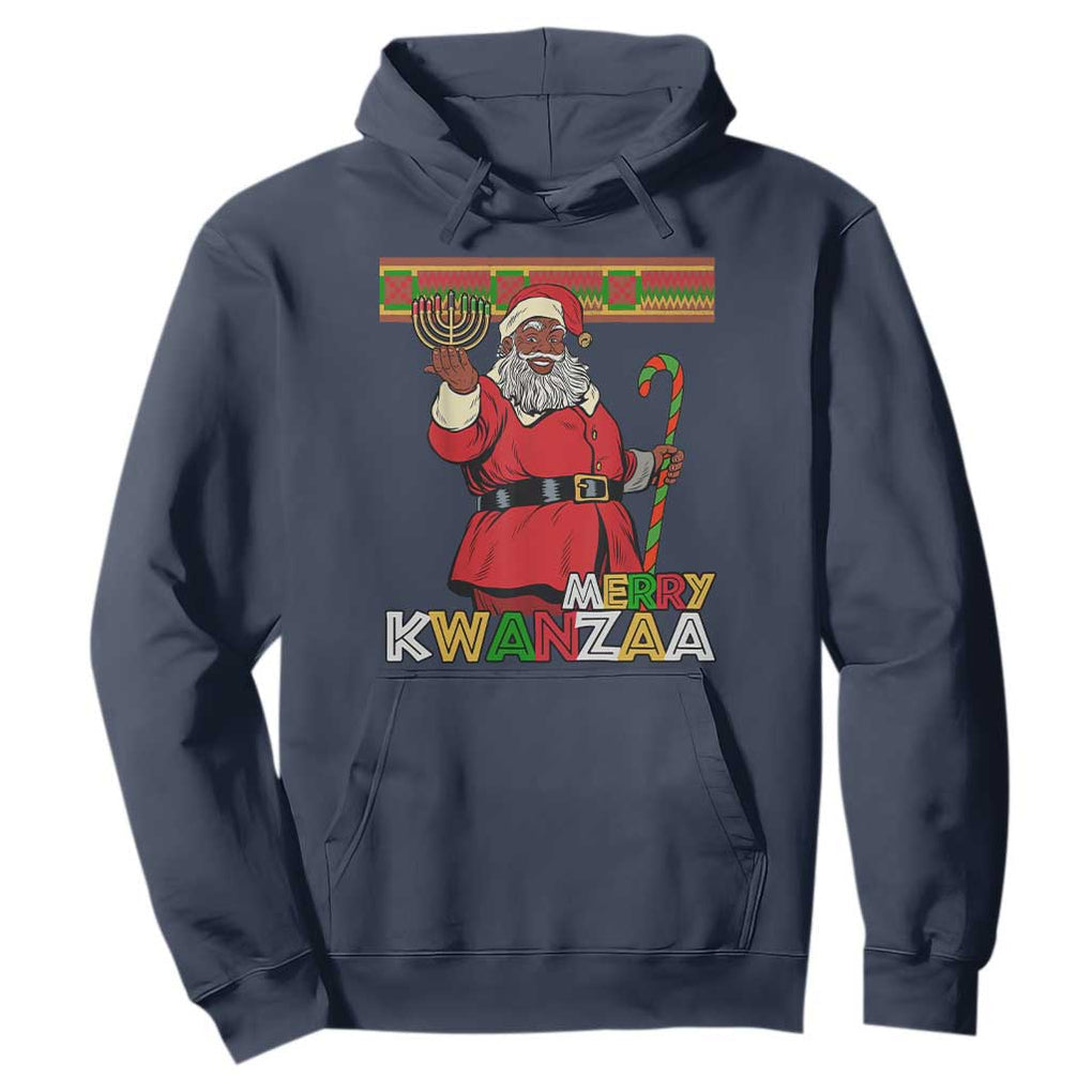 Funny Merry Kwanzaa Christmas Hoodie African American Black Santa Kinara Candles TS11 Navy Print Your Wear