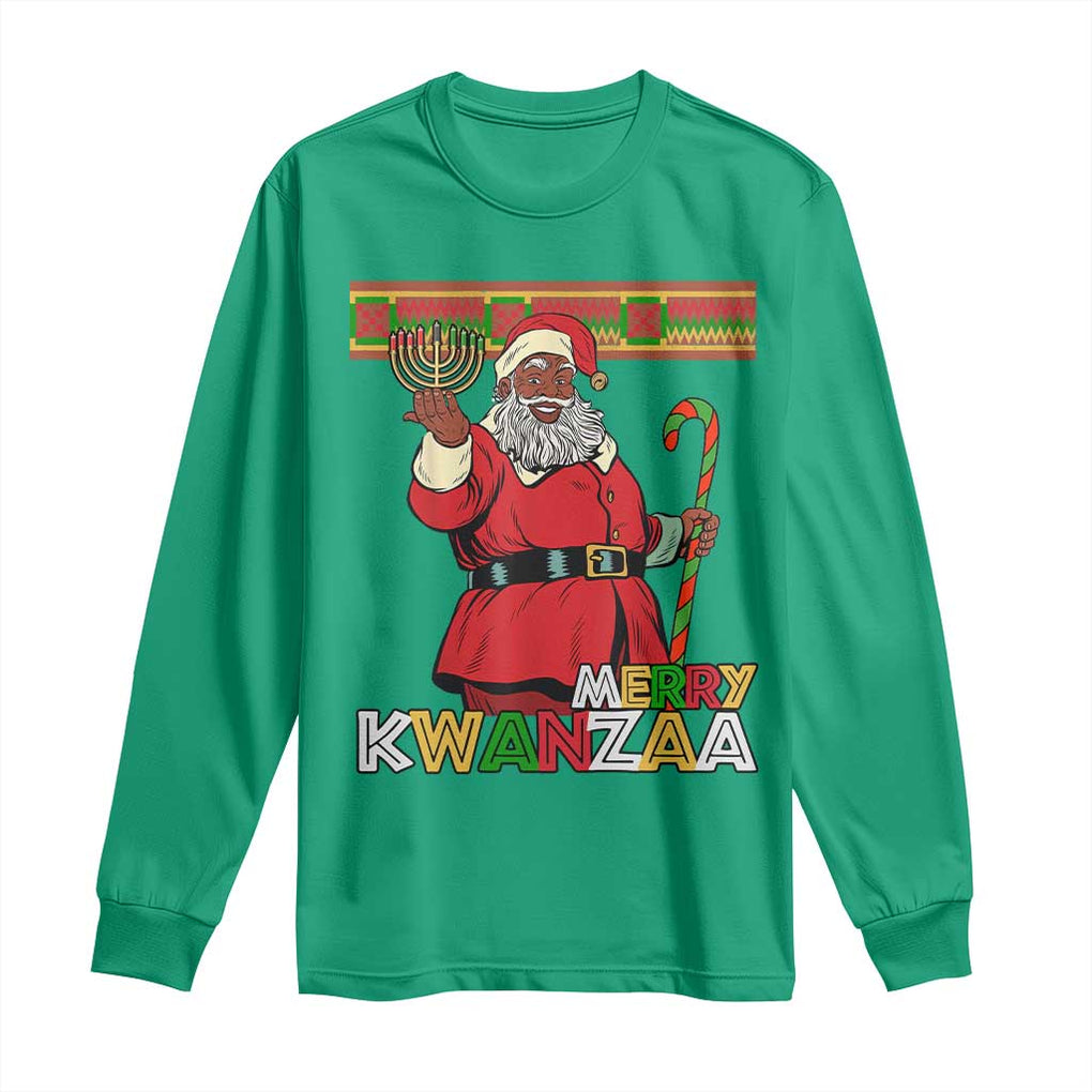 Funny Merry Kwanzaa Christmas Long Sleeve Shirt African American Black Santa Kinara Candles TS11 Irish Green Print Your Wear