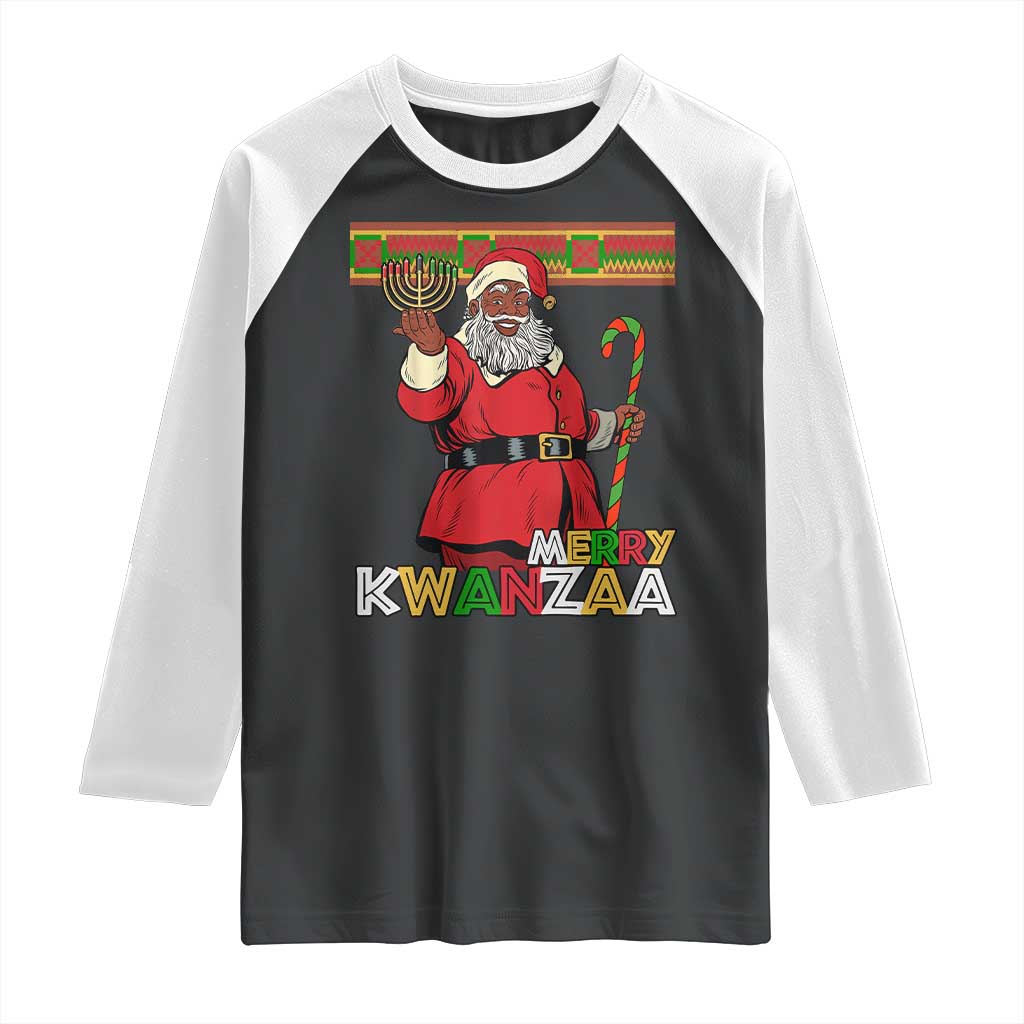 Funny Merry Kwanzaa Christmas Raglan Shirt African American Black Santa Kinara Candles TS11 Black White Print Your Wear