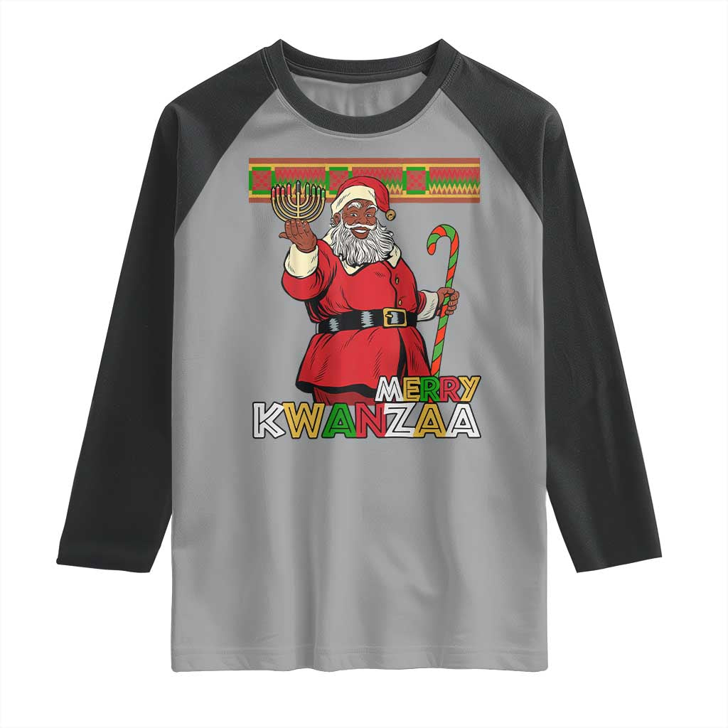 Funny Merry Kwanzaa Christmas Raglan Shirt African American Black Santa Kinara Candles TS11 Sport Gray Black Print Your Wear