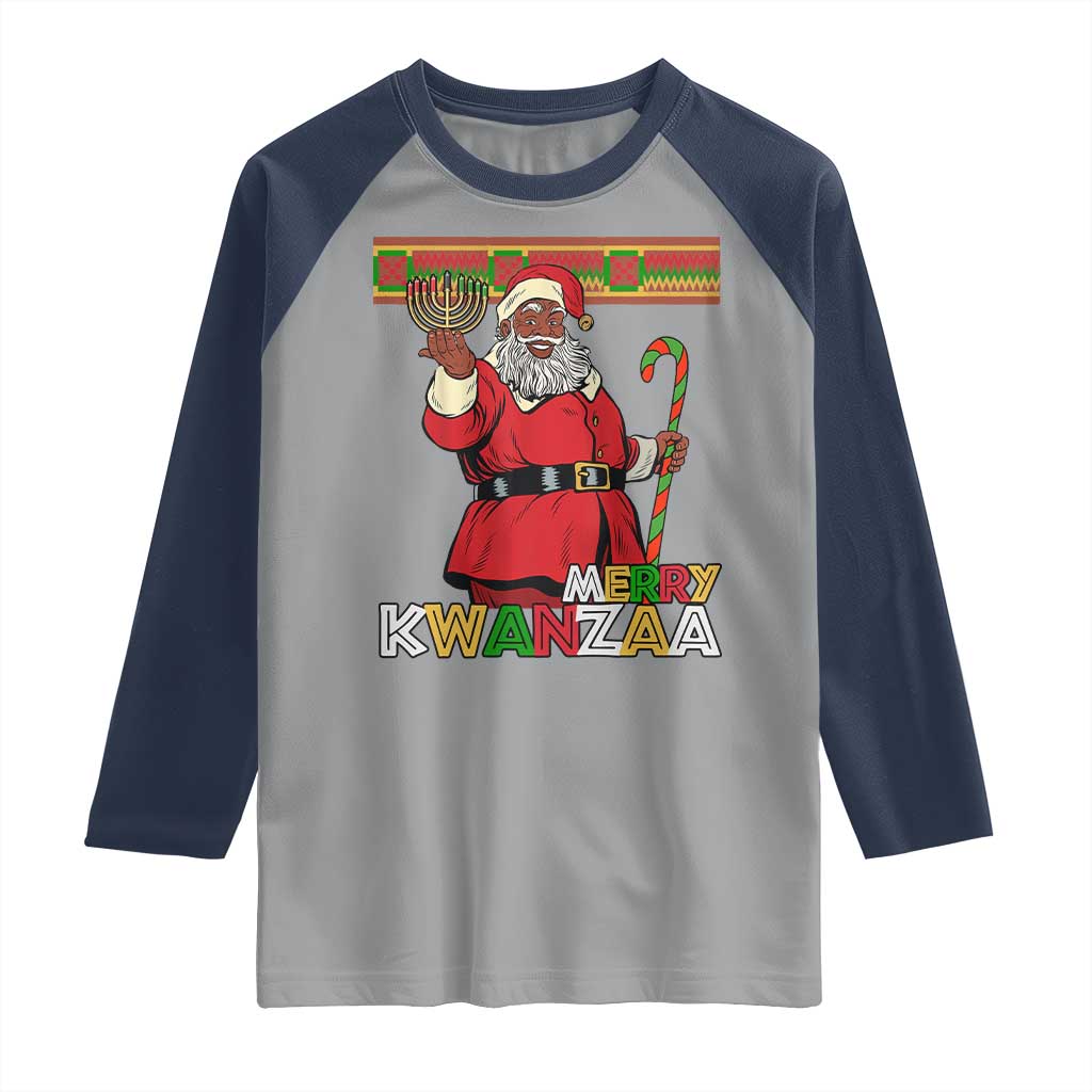 Funny Merry Kwanzaa Christmas Raglan Shirt African American Black Santa Kinara Candles TS11 Sport Gray Navy Print Your Wear