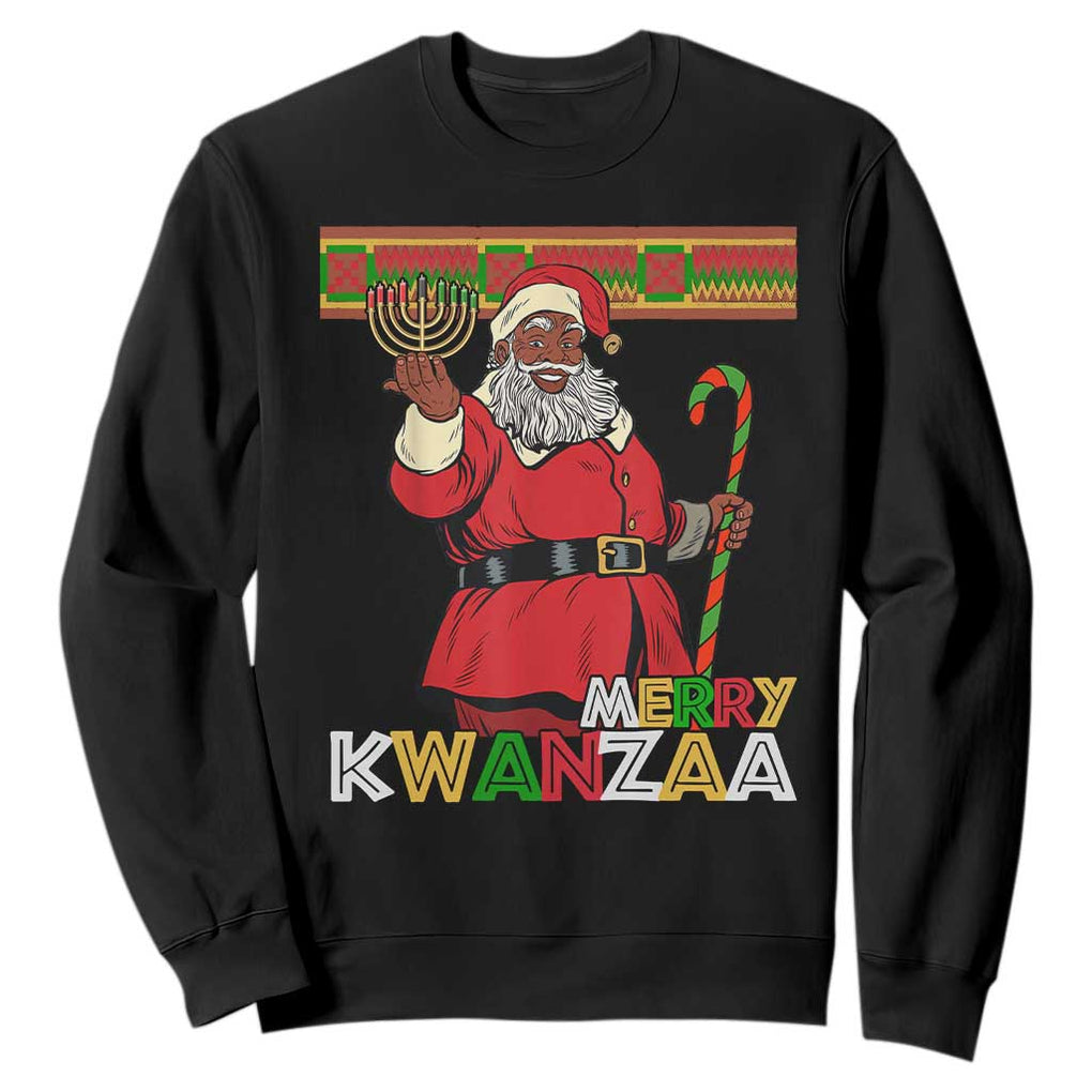 Funny Merry Kwanzaa Christmas Sweatshirt African American Black Santa Kinara Candles TS11 Black Print Your Wear