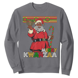 Funny Merry Kwanzaa Christmas Sweatshirt African American Black Santa Kinara Candles TS11 Charcoal Print Your Wear