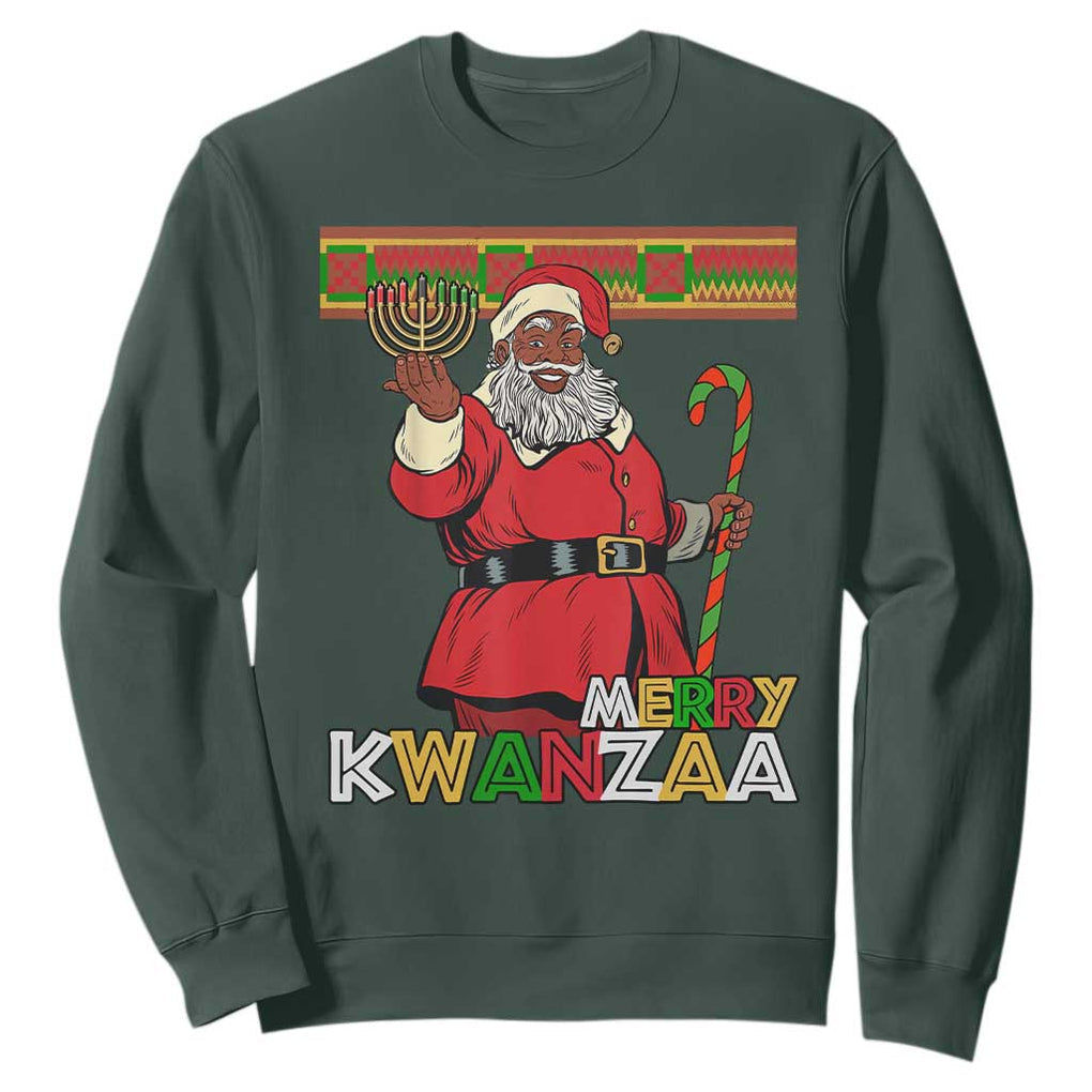 Funny Merry Kwanzaa Christmas Sweatshirt African American Black Santa Kinara Candles TS11 Dark Forest Green Print Your Wear