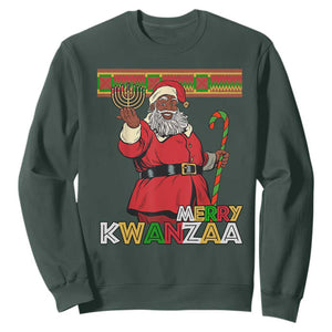 Funny Merry Kwanzaa Christmas Sweatshirt African American Black Santa Kinara Candles TS11 Dark Forest Green Print Your Wear