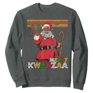 Funny Merry Kwanzaa Christmas Sweatshirt African American Black Santa Kinara Candles TS11 Dark Heather Print Your Wear