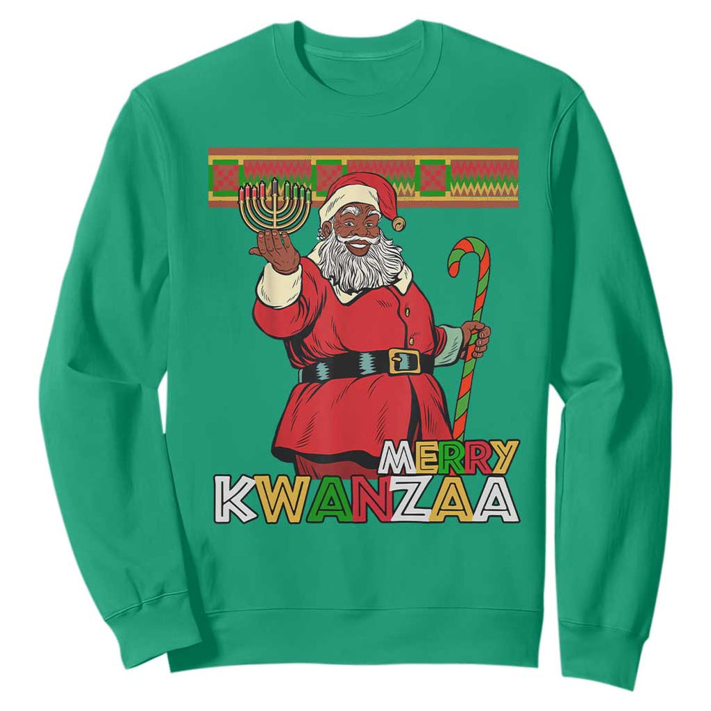 Funny Merry Kwanzaa Christmas Sweatshirt African American Black Santa Kinara Candles TS11 Irish Green Print Your Wear