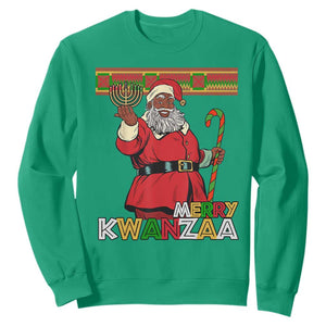 Funny Merry Kwanzaa Christmas Sweatshirt African American Black Santa Kinara Candles TS11 Irish Green Print Your Wear
