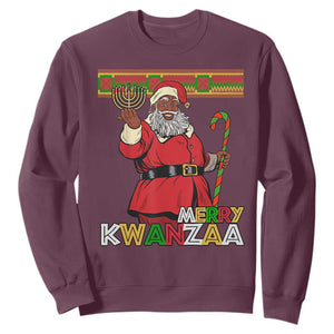 Funny Merry Kwanzaa Christmas Sweatshirt African American Black Santa Kinara Candles TS11 Maroon Print Your Wear