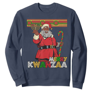 Funny Merry Kwanzaa Christmas Sweatshirt African American Black Santa Kinara Candles TS11 Navy Print Your Wear