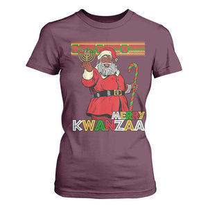 Funny Merry Kwanzaa Christmas T Shirt For Women African American Black Santa Kinara Candles TS11 Maroon Print Your Wear