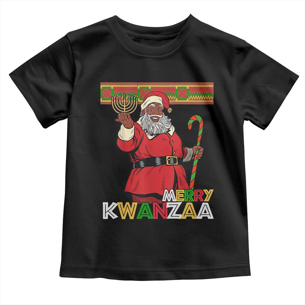 Funny Merry Kwanzaa Christmas Toddler T Shirt African American Black Santa Kinara Candles TS11 Black Print Your Wear