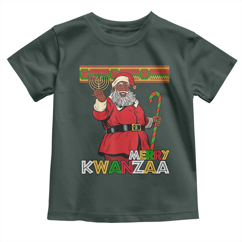 Funny Merry Kwanzaa Christmas Toddler T Shirt African American Black Santa Kinara Candles TS11 Dark Forest Green Print Your Wear