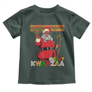 Funny Merry Kwanzaa Christmas Toddler T Shirt African American Black Santa Kinara Candles TS11 Dark Forest Green Print Your Wear