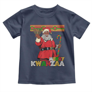 Funny Merry Kwanzaa Christmas Toddler T Shirt African American Black Santa Kinara Candles TS11 Navy Print Your Wear