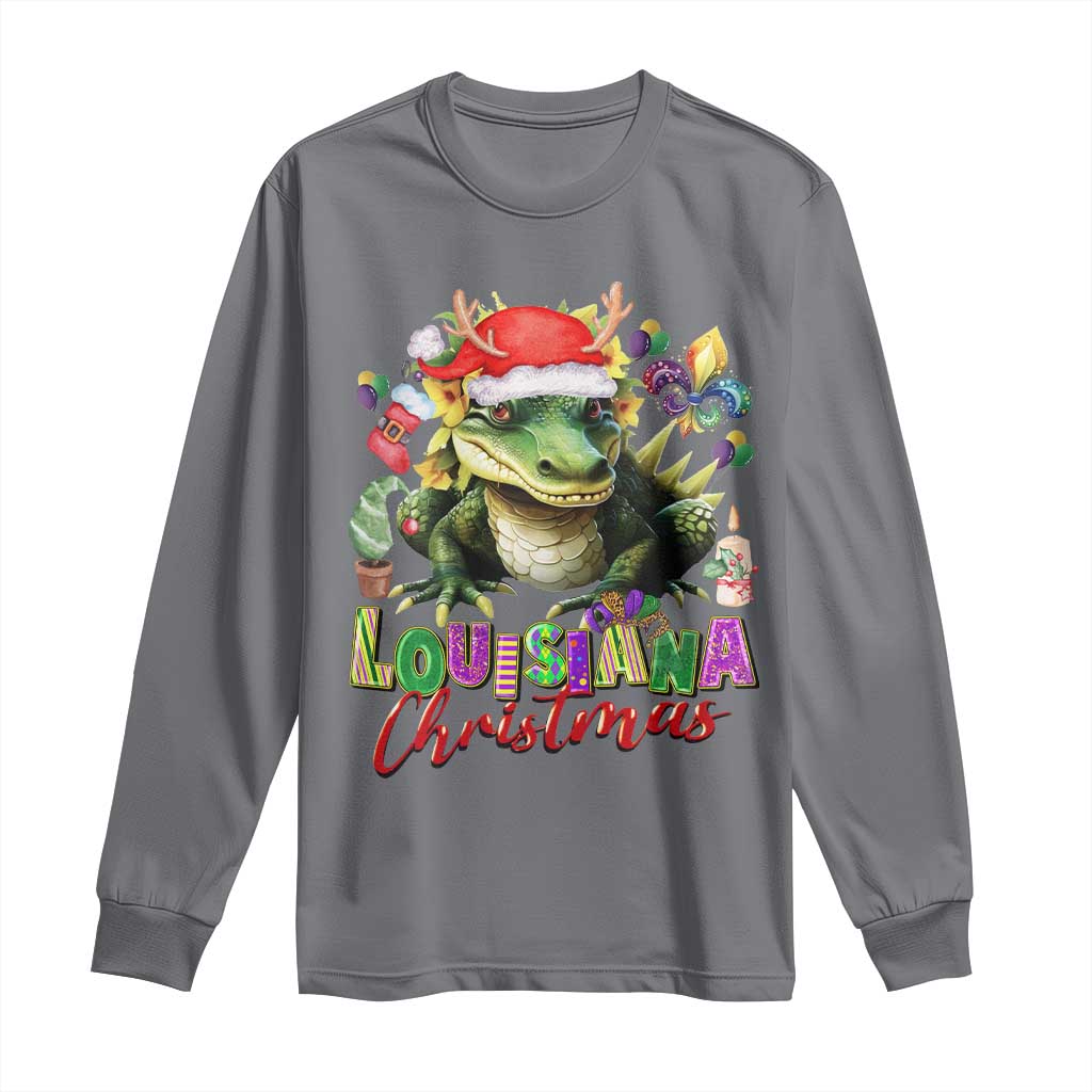 Funny Cajun Louisiana Christmas Santa's Alligator Long Sleeve Shirt TS11 Charcoal Print Your Wear