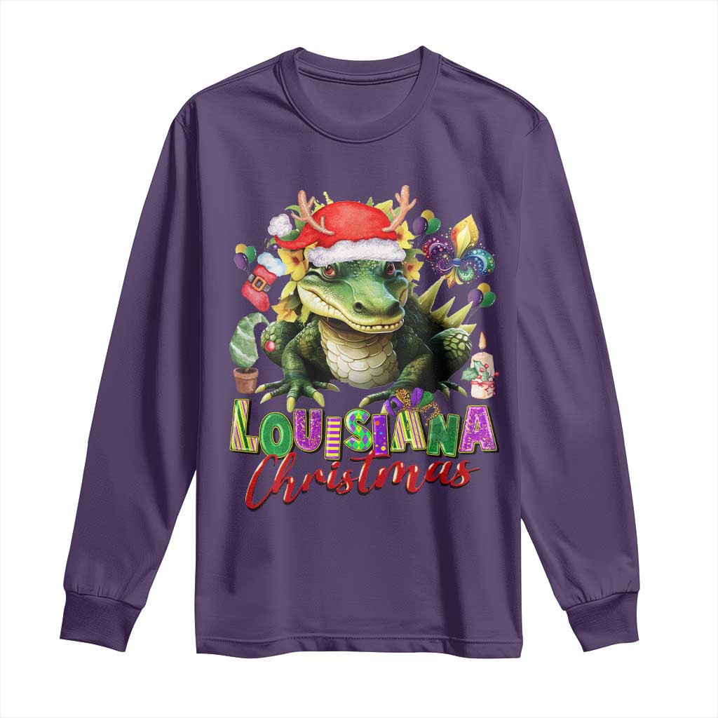 Funny Cajun Louisiana Christmas Santa's Alligator Long Sleeve Shirt TS11 Purple Print Your Wear