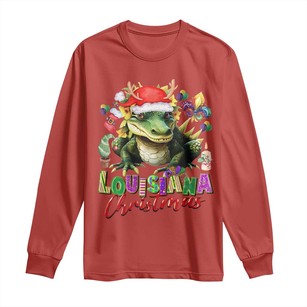 Funny Cajun Louisiana Christmas Santa's Alligator Long Sleeve Shirt TS11 Red Print Your Wear