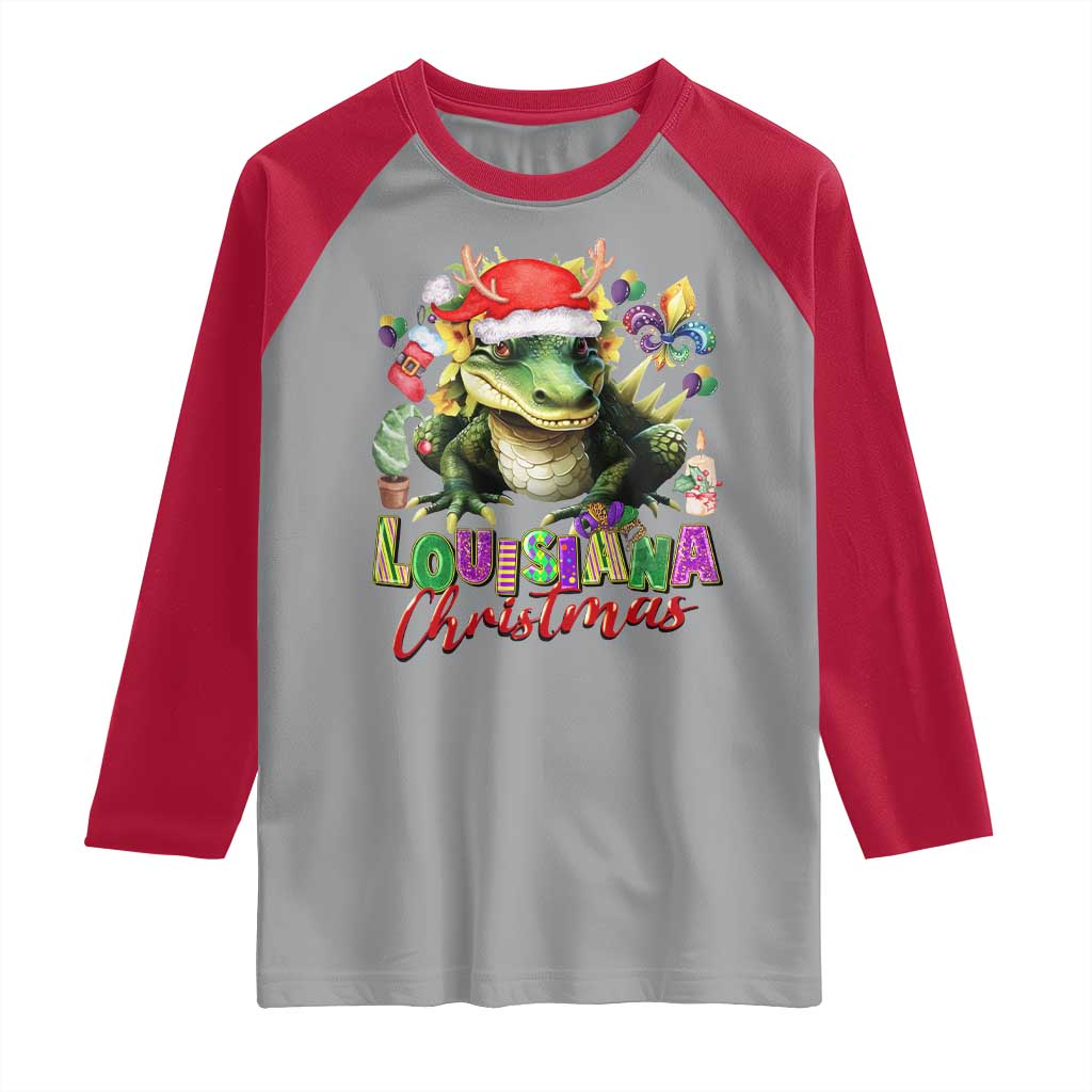 Funny Cajun Louisiana Christmas Santa's Alligator Raglan Shirt TS11 Sport Gray Red Print Your Wear