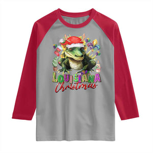 Funny Cajun Louisiana Christmas Santa's Alligator Raglan Shirt TS11 Sport Gray Red Print Your Wear