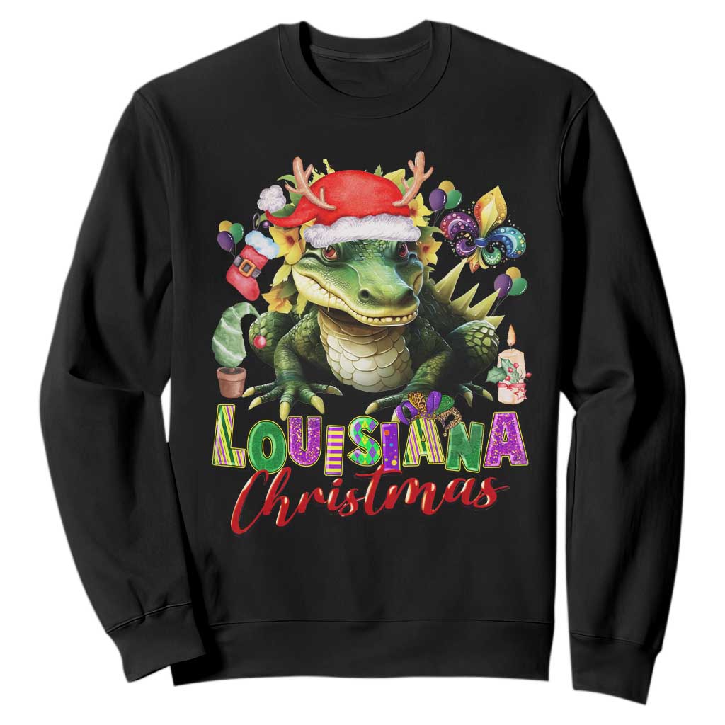 Funny Cajun Louisiana Christmas Santa's Alligator Sweatshirt TS11 Black Print Your Wear