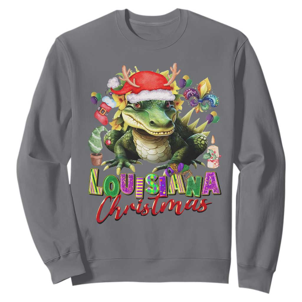 Funny Cajun Louisiana Christmas Santa's Alligator Sweatshirt TS11 Charcoal Print Your Wear