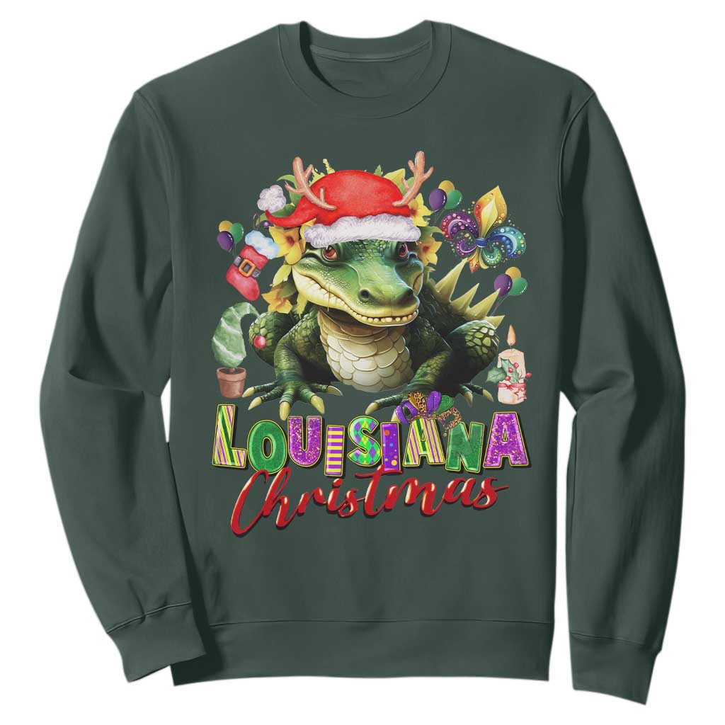 Funny Cajun Louisiana Christmas Santa's Alligator Sweatshirt TS11 Dark Forest Green Print Your Wear