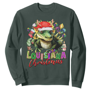Funny Cajun Louisiana Christmas Santa's Alligator Sweatshirt TS11 Dark Forest Green Print Your Wear