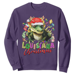Funny Cajun Louisiana Christmas Santa's Alligator Sweatshirt TS11 Purple Print Your Wear