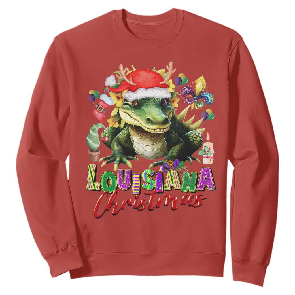 Funny Cajun Louisiana Christmas Santa's Alligator Sweatshirt TS11 Red Print Your Wear