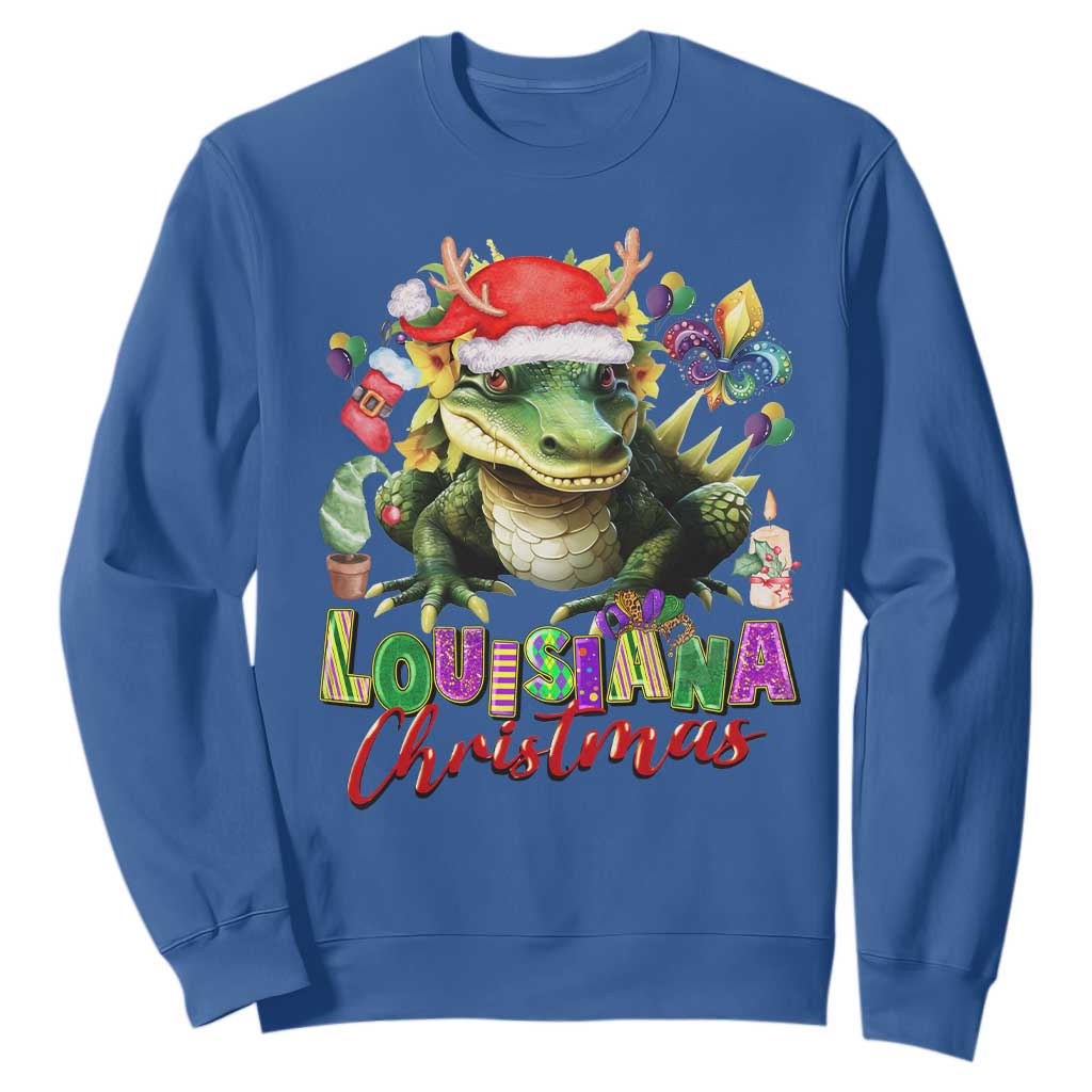Funny Cajun Louisiana Christmas Santa's Alligator Sweatshirt TS11 Royal Blue Print Your Wear