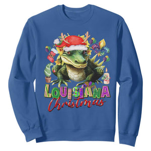Funny Cajun Louisiana Christmas Santa's Alligator Sweatshirt TS11 Royal Blue Print Your Wear