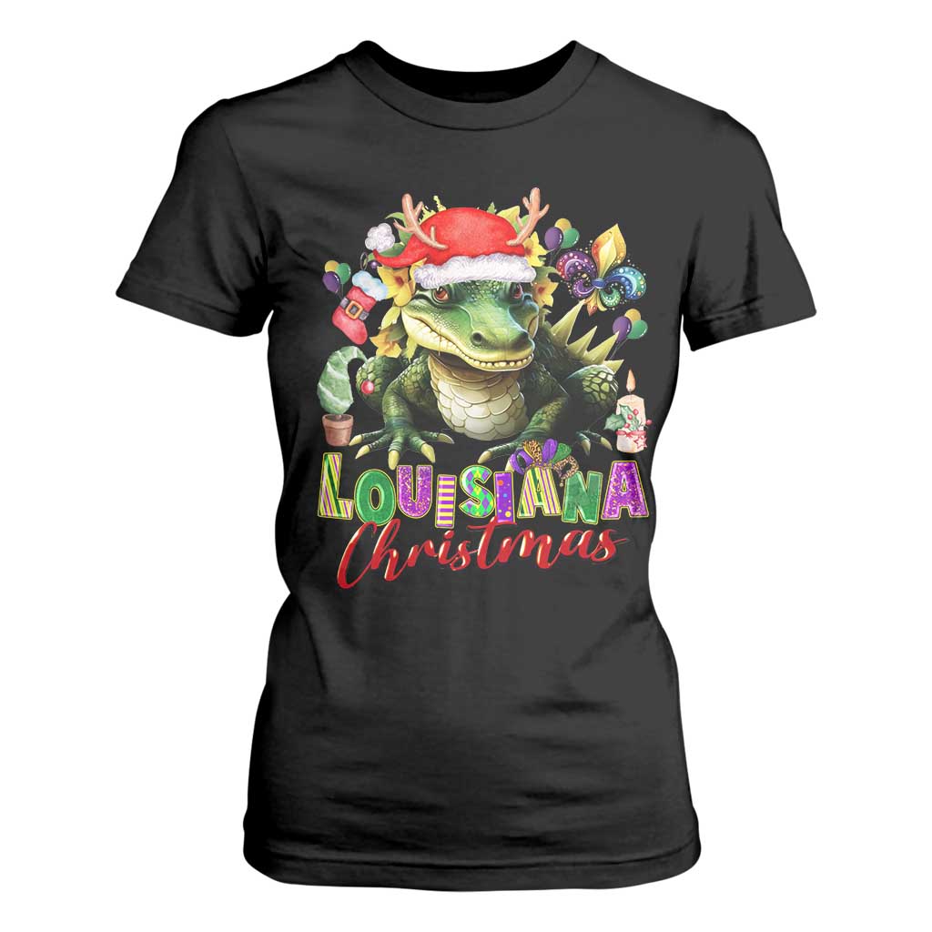 Funny Cajun Louisiana Christmas Santa's Alligator T Shirt For Women TS11 Black Print Your Wear