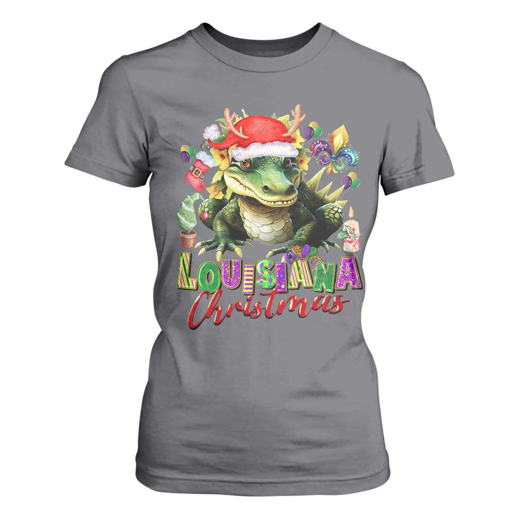 Funny Cajun Louisiana Christmas Santa's Alligator T Shirt For Women TS11 Charcoal Print Your Wear