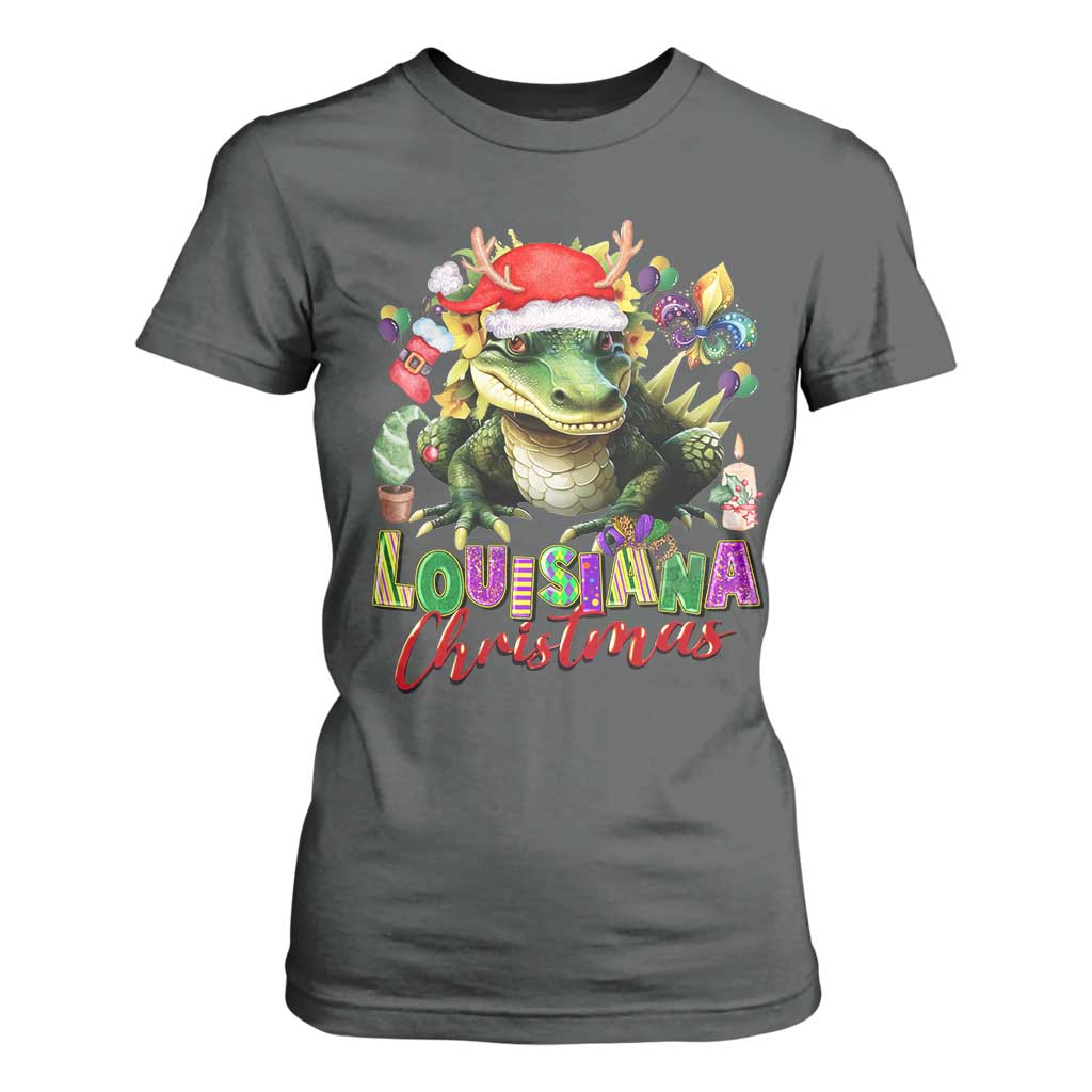 Funny Cajun Louisiana Christmas Santa's Alligator T Shirt For Women TS11 Dark Heather Print Your Wear