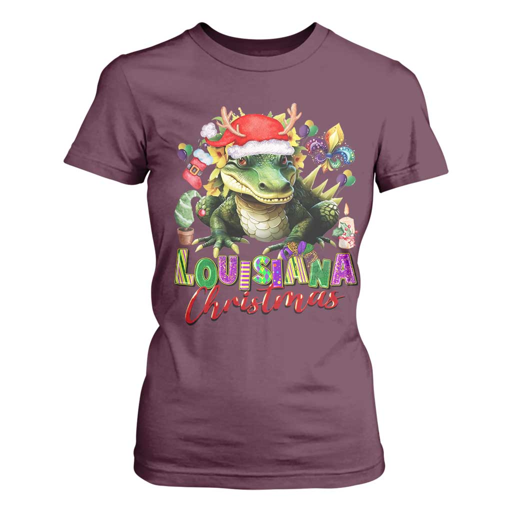 Funny Cajun Louisiana Christmas Santa's Alligator T Shirt For Women TS11 Maroon Print Your Wear